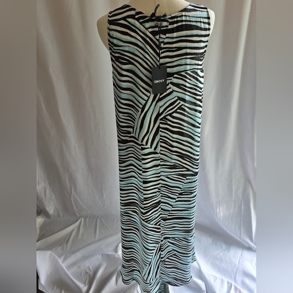 NWT DKNY Silky Sleeveless V-Neck Maxi Dress Blue White Brown Multi Stripes Sz S - Picture 4 of 12